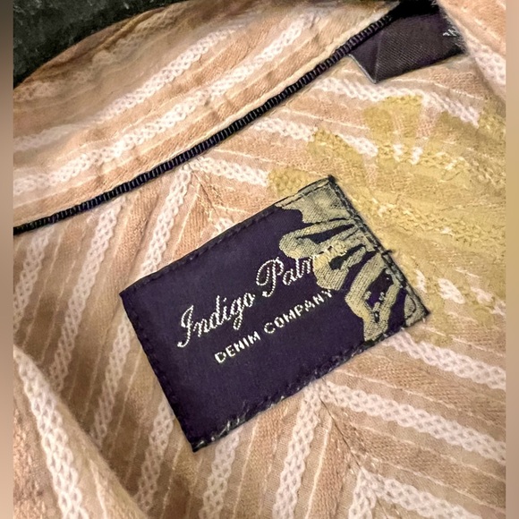 Indigo Palms Denim Co. Men’s Shirt Sz M Long Sleeve Striped Button up Tan/White - Picture 11 of 14